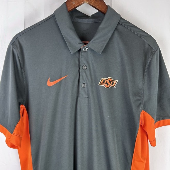 Oklahoma State Cowboys Nike Dri-Fit Polo Gray Orange Mens Large Logo‎ OSU - Picture 3 of 13